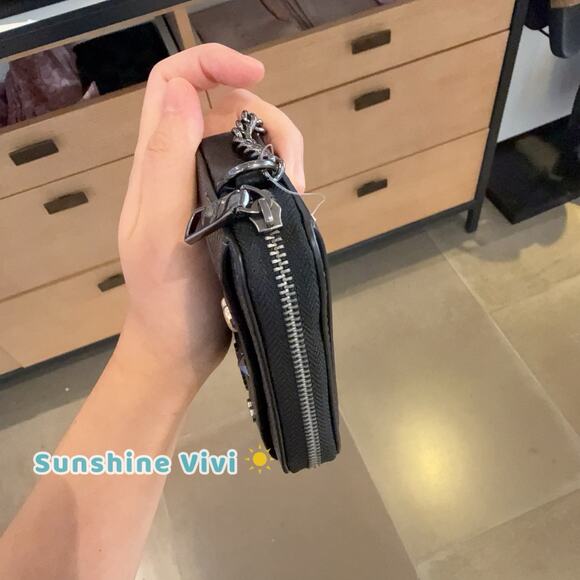 NWT Coach Zip Card Case With Rivets Refined Pebble CCO21 Leather Black Multi - Picture 5 of 5